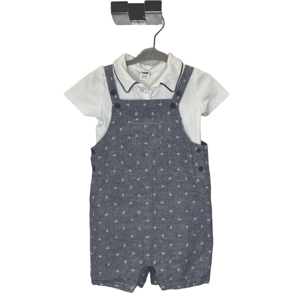 Janie and Jack 12-18m overalls with matching white collard shirt
